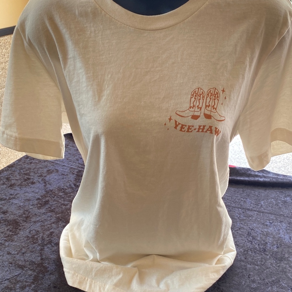 Cream Yee-Haw T-Shirt with Boot Design